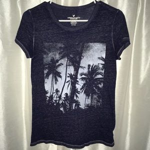 AEO Palm Tree light t-shirt soft navy heather vaca